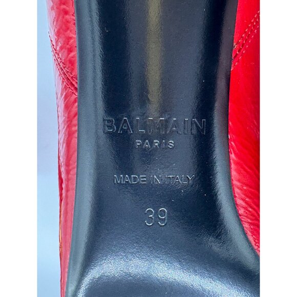 Balmain Moneta Engraved Heeled Red Ankle Boots - Picture 10 of 12